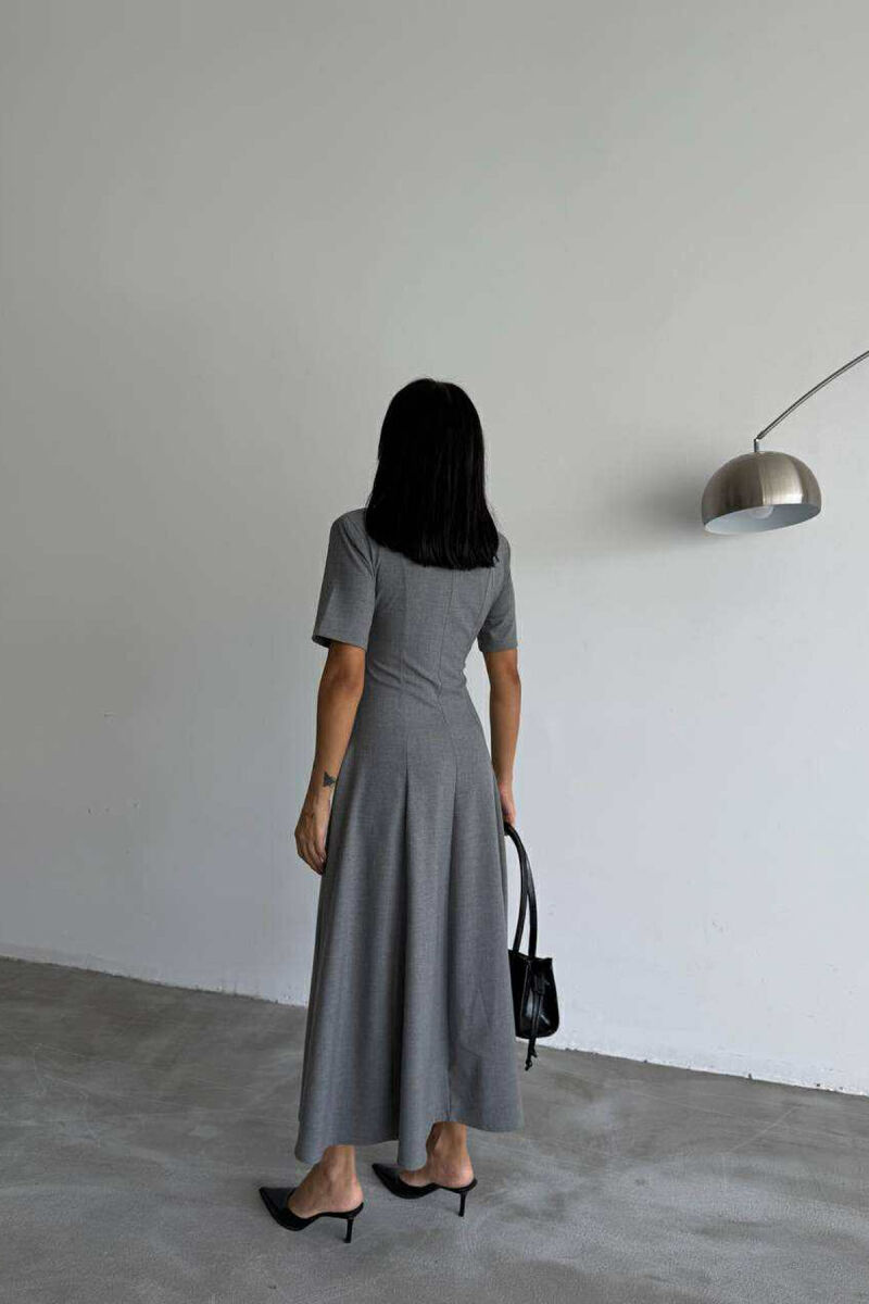 ONE COLOR ZIPPER NECK LONG WOMEN DRESS GREY/GRI - 3