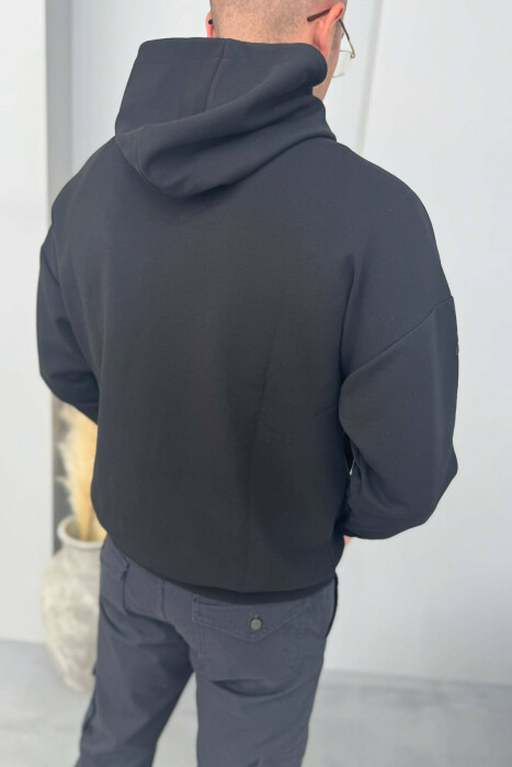 ONE COLOR ZIPPER NECK MEN HOODIE BLACK/ E ZEZE - 4