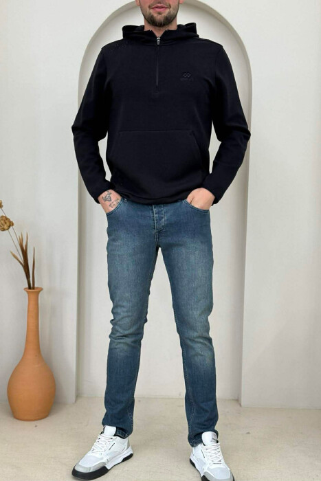 BLUZË NJËNGJYRËSHE ME JAKË ME ZINXHIR PËR MESHKUJ NË NGJYRË TË ZEZË MESNATE - KLAUDIO FASHION