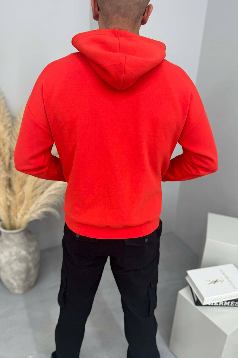 ONE COLOR ZIPPER NECK MEN HOODIE RED/E KUQE - 4