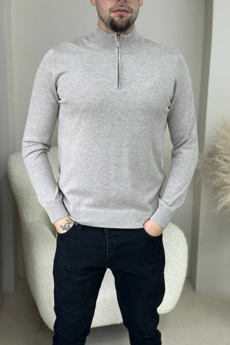 ONE COLOR ZIPPER NECK MEN SWEATER BEIGE/BEZHE - 2