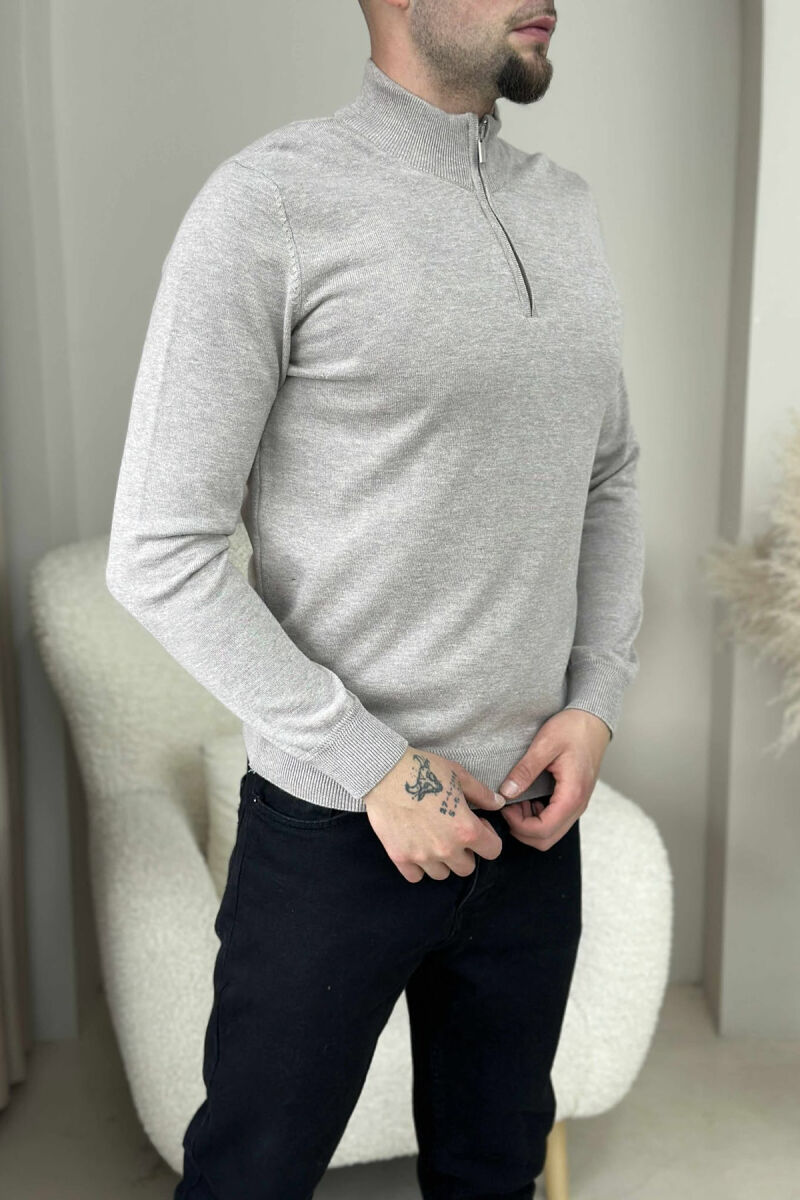 ONE COLOR ZIPPER NECK MEN SWEATER BEIGE/BEZHE - 3