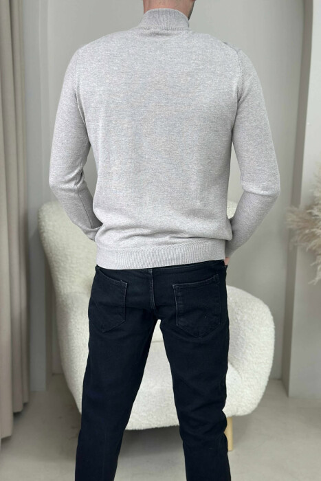 ONE COLOR ZIPPER NECK MEN SWEATER BEIGE/BEZHE - 4