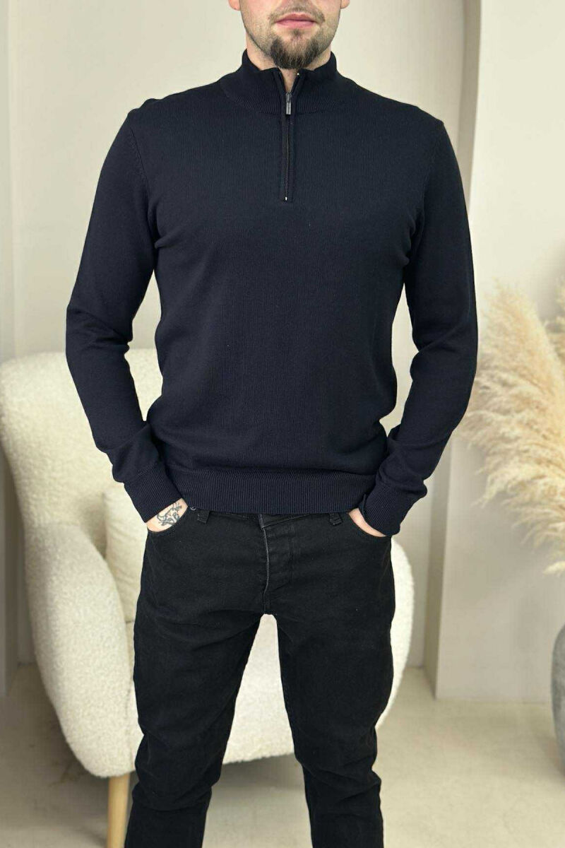 ONE COLOR ZIPPER NECK MEN SWEATER BLACK/ E ZEZE - 1