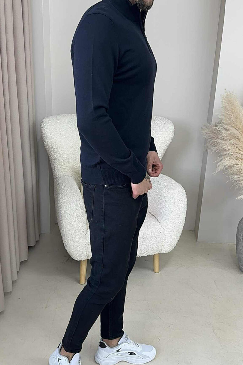 ONE COLOR ZIPPER NECK MEN SWEATER BLACK/ E ZEZE - 2