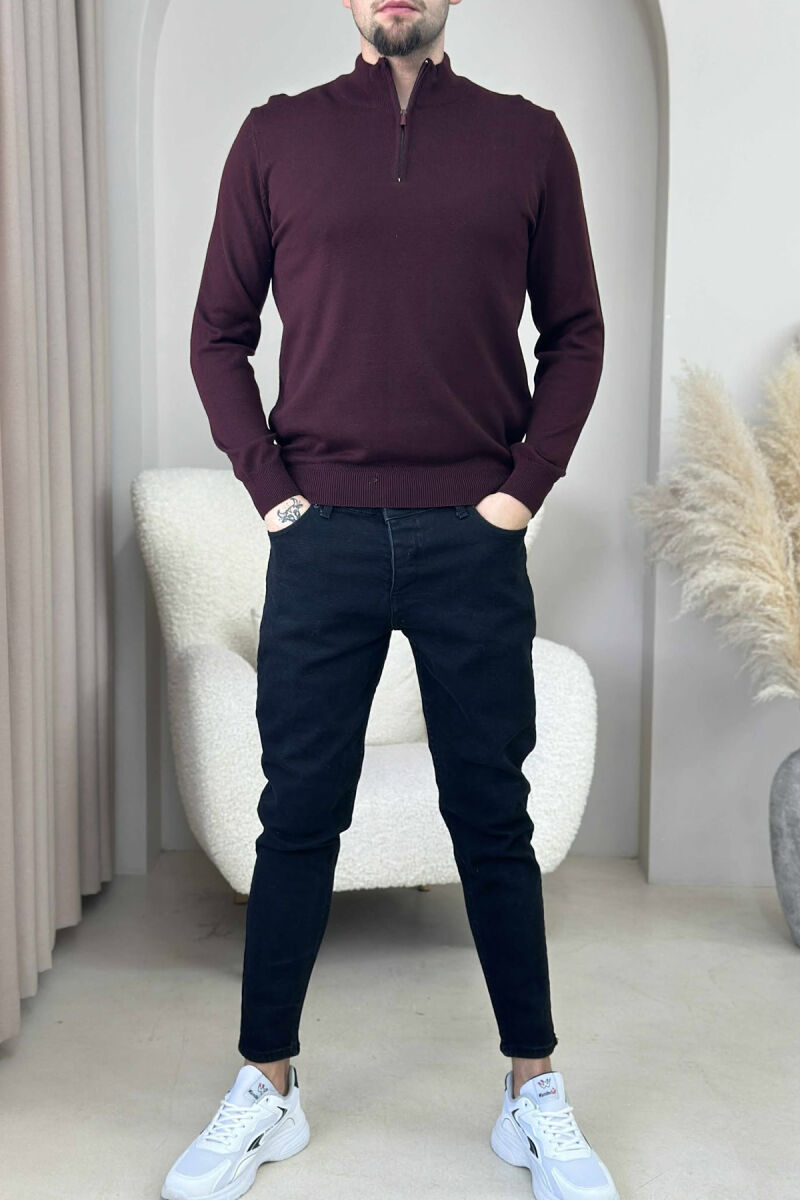 ONE COLOR ZIPPER NECK MEN SWEATER DARK BURGUNDY/VISHNJE E ERRET - 1