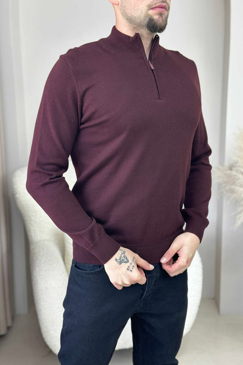 ONE COLOR ZIPPER NECK MEN SWEATER DARK BURGUNDY/VISHNJE E ERRET - 3