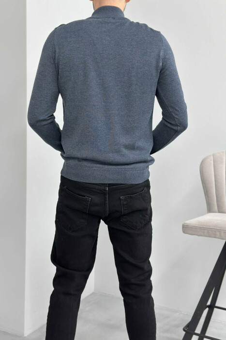 ONE COLOR ZIPPER NECK MEN SWEATER DARK GREY/GEE - 2
