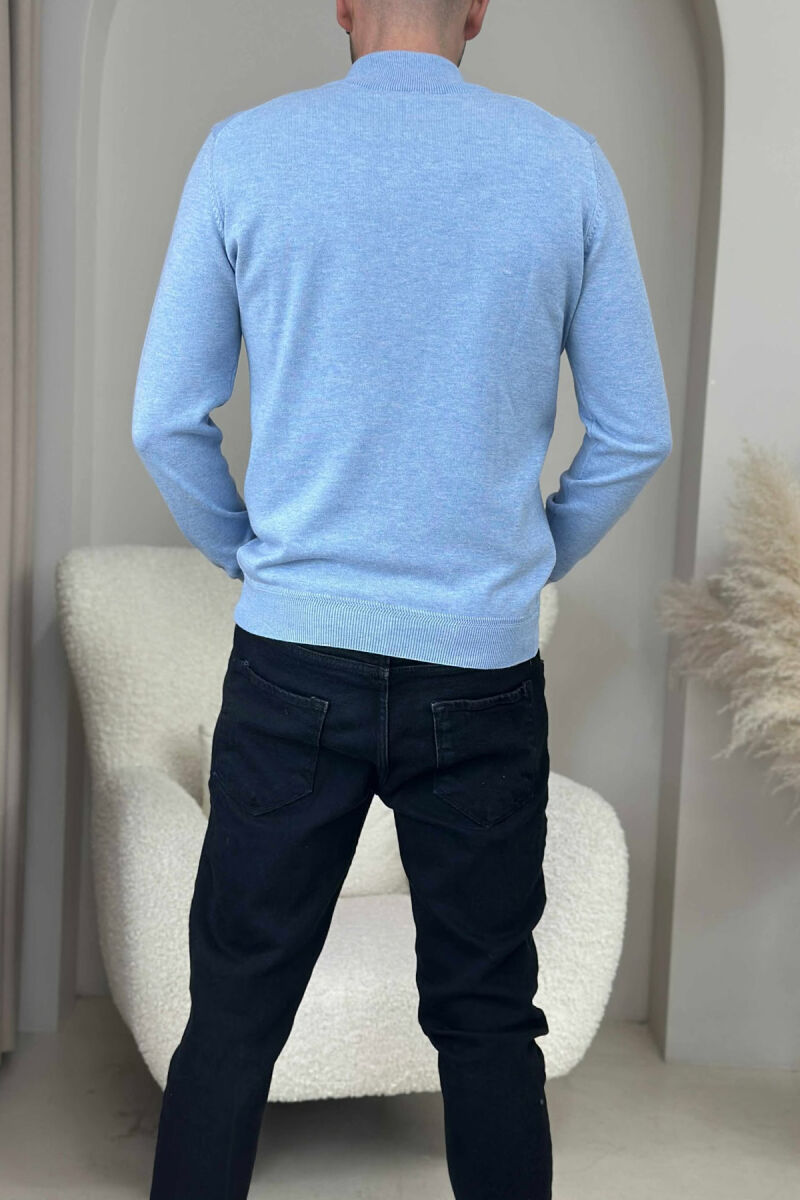 ONE COLOR ZIPPER NECK MEN SWEATER LIGHTBLUE/BZ - 4