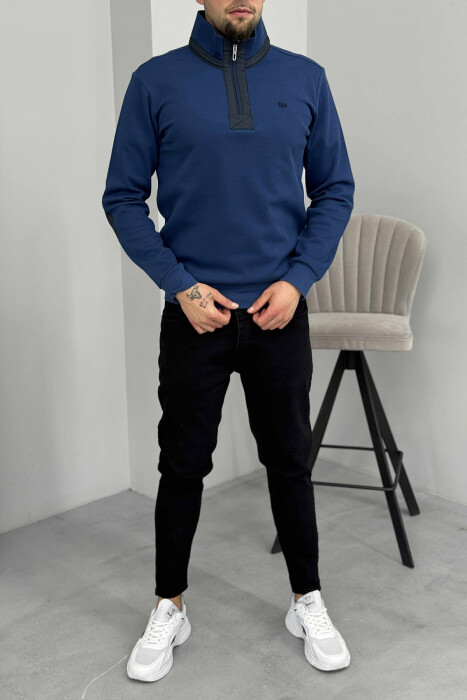 ONE COLOR ZIPPER NECK MEN SWEATSHIRT BLUE/BLU - 1