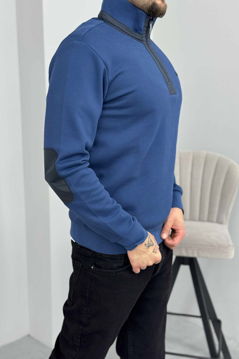 ONE COLOR ZIPPER NECK MEN SWEATSHIRT BLUE/BLU - 4