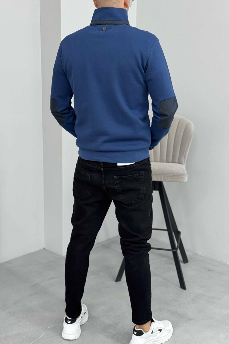 ONE COLOR ZIPPER NECK MEN SWEATSHIRT BLUE/BLU - 5