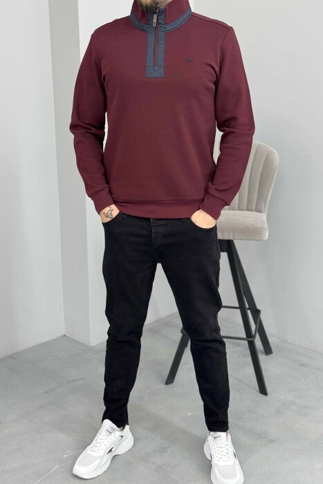 BLUZË NJË NGJYRËSHE ME JAKË ME ZINXHIR PËR MESHKUJ NË NGJYRË VISHNJË - KLAUDIO FASHION