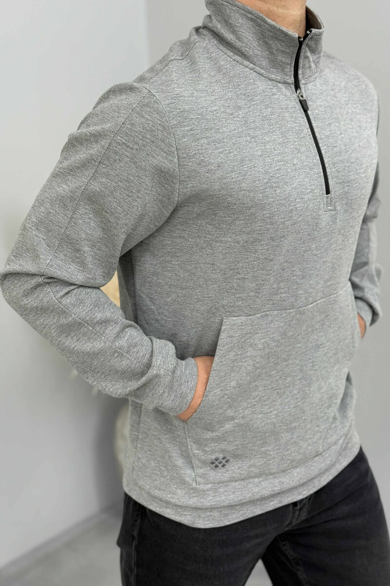 ONE COLOR ZIPPER NECK MEN SWEATSHIRT GREY/GRI - 3