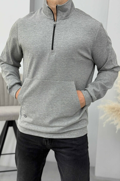 ONE COLOR ZIPPER NECK MEN SWEATSHIRT GREY/GRI - 4
