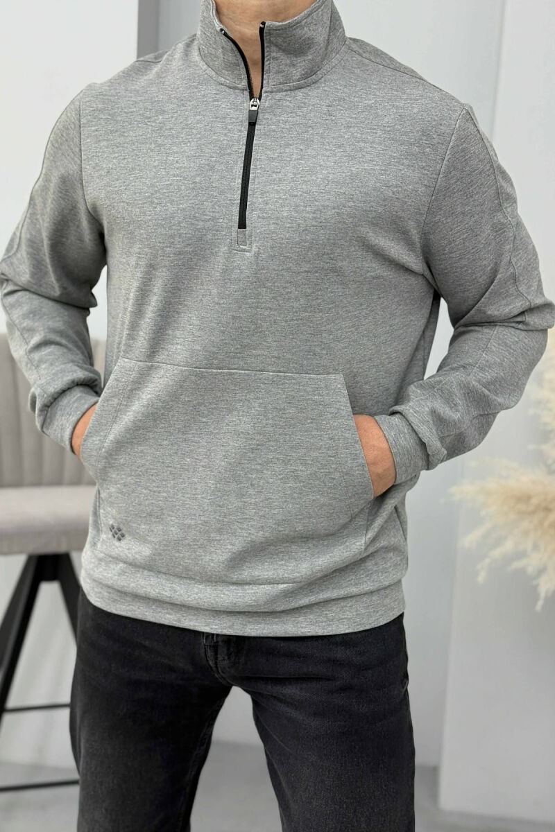 ONE COLOR ZIPPER NECK MEN SWEATSHIRT GREY/GRI - 4