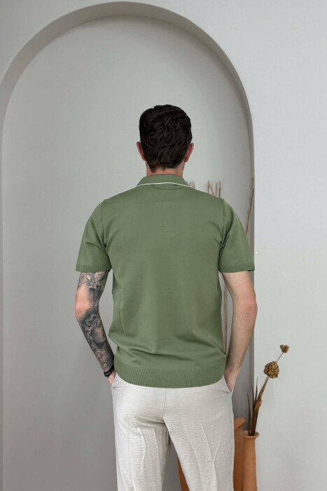 ONE COLOR ZIPPER NECK MEN T-SHIRT GREEN/JESHILE - 2