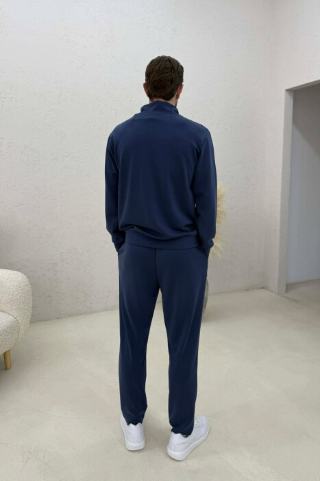 ONE COLOR ZIPPER NECK SWEATSHIRT+ SWEATPANTS MEN SET BLUE/BLU - 4