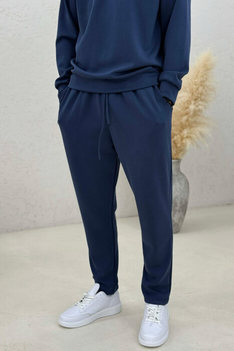 ONE COLOR ZIPPER NECK SWEATSHIRT+ SWEATPANTS MEN SET BLUE/BLU - 5