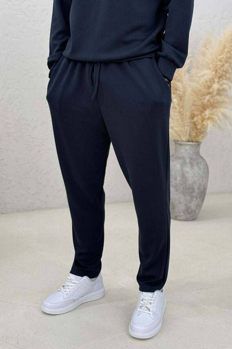 ONE COLOR ZIPPER NECK SWEATSHIRT+ SWEATPANTS MEN SET DARK BLUE/BEE - 5