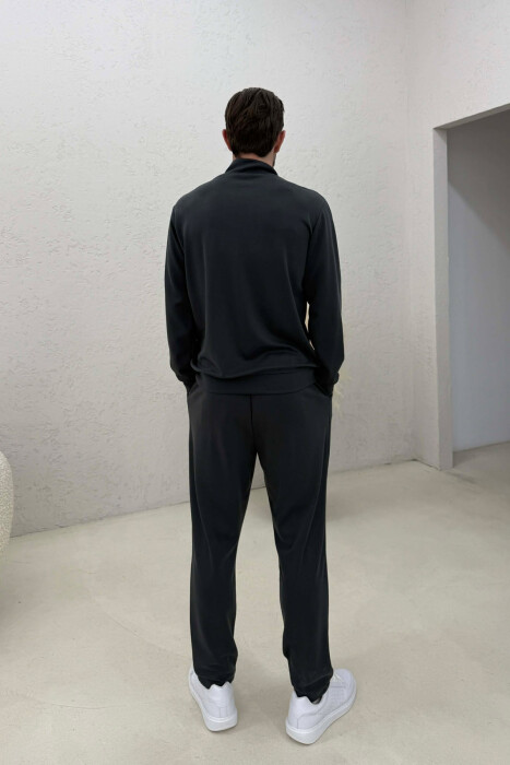 ONE COLOR ZIPPER NECK SWEATSHIRT+ SWEATPANTS MEN SET DARK GREY/GEE - 4