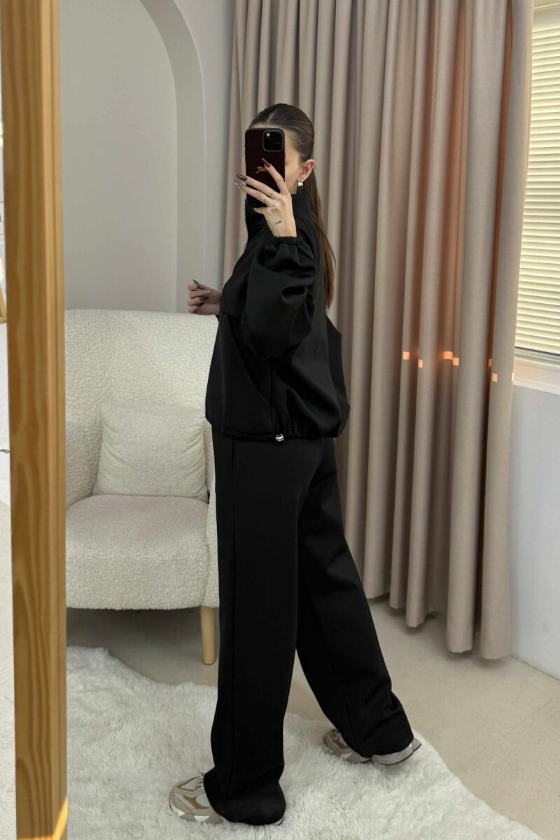 ONE COLOR ZIPPER NECK SWEATSHIRT+SWEATPANTS WOMEN SET BLACK/ E ZEZE - 4