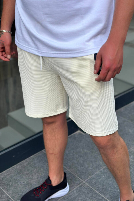 ONE COLOR ZIPPER POCKETS MEN SHORTS CREAM/KREM - 3