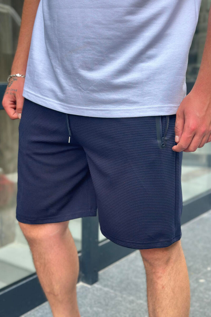 ONE COLOR ZIPPER POCKETS MEN SHORTS DARK BLUE/BEE - 3