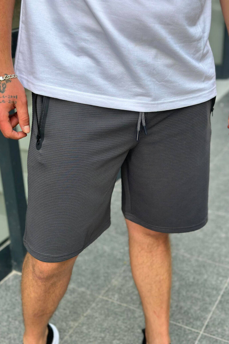 ONE COLOR ZIPPER POCKETS MEN SHORTS DARK GREY/GEE - 2