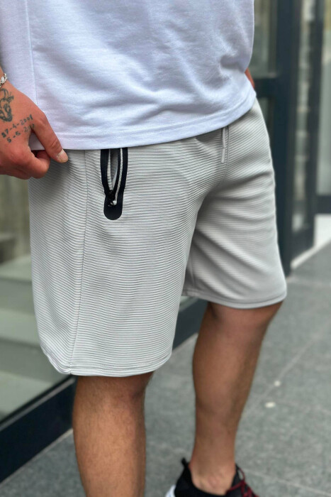 ONE COLOR ZIPPER POCKETS MEN SHORTS LIGHT GREY/GZ - 3