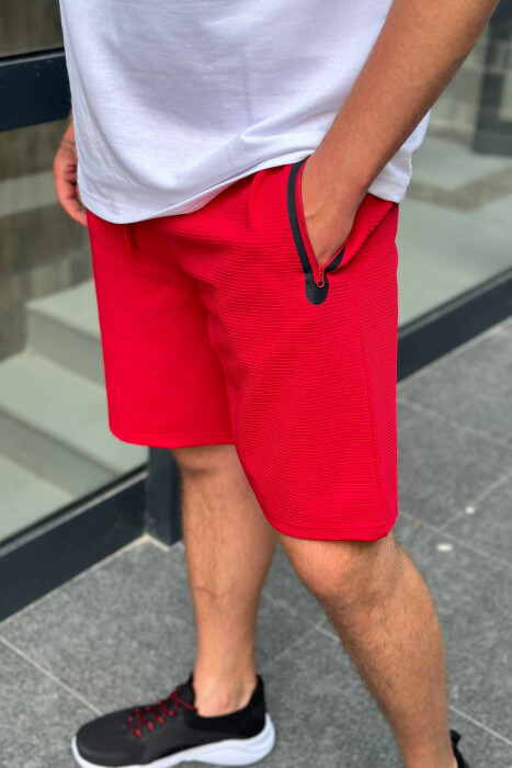 ONE COLOR ZIPPER POCKETS MEN SHORTS RED/E KUQE - 3