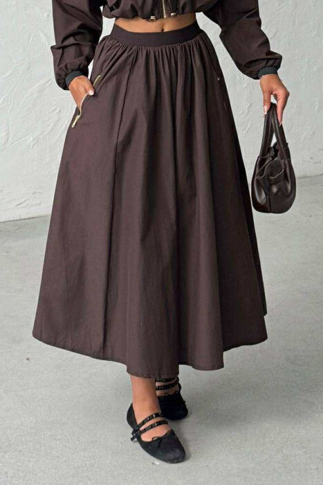 ONE COLOR ZIPPER POCKETS WOMEN SKIRT BROWN/KAFE 