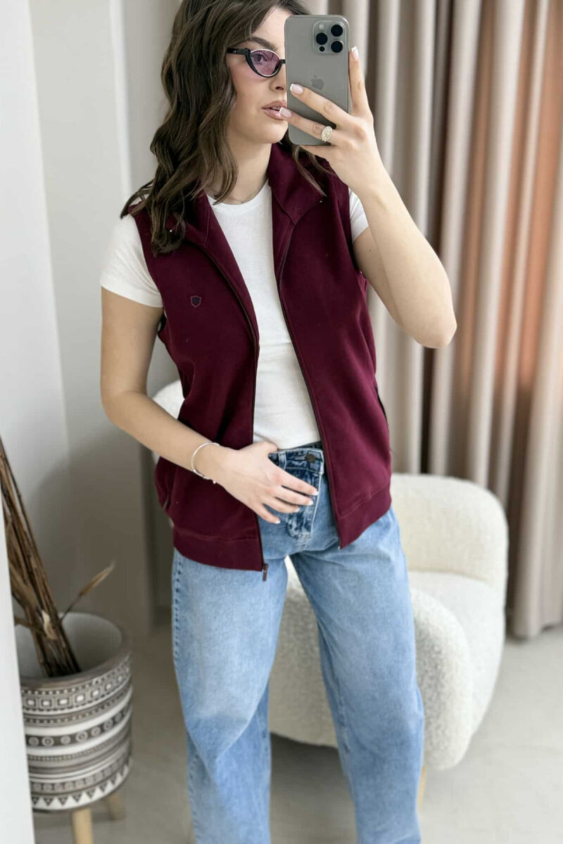 ONE COLOR ZIPPER POCKETS WOMEN VEST BURGUNDY/VISHNJE - 4