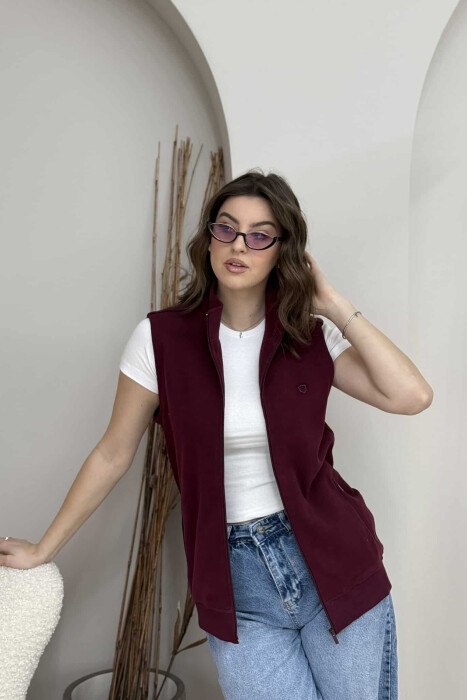 ONE COLOR ZIPPER POCKETS WOMEN VEST BURGUNDY/VISHNJE - 6