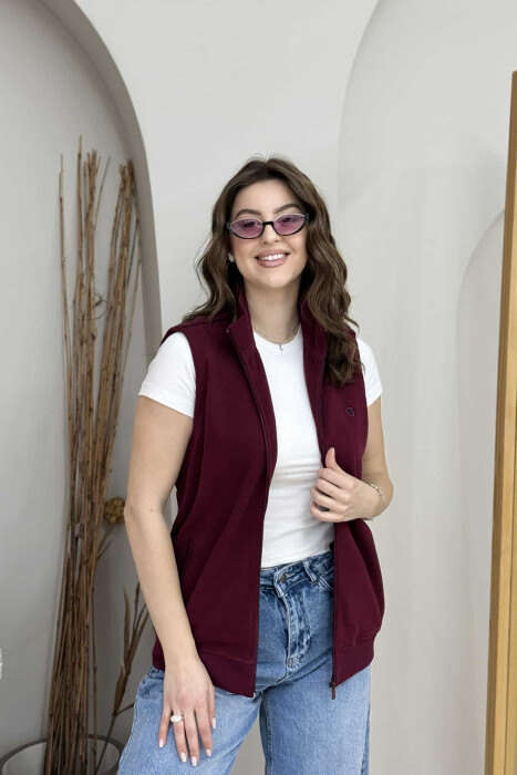 ONE COLOR ZIPPER POCKETS WOMEN VEST BURGUNDY/VISHNJE - 7