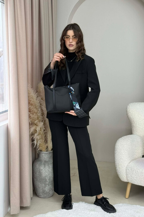 ONE COLOR ZIPPER SCARF DETAIL WOMEN BAG BLACK/ E ZEZE - 2