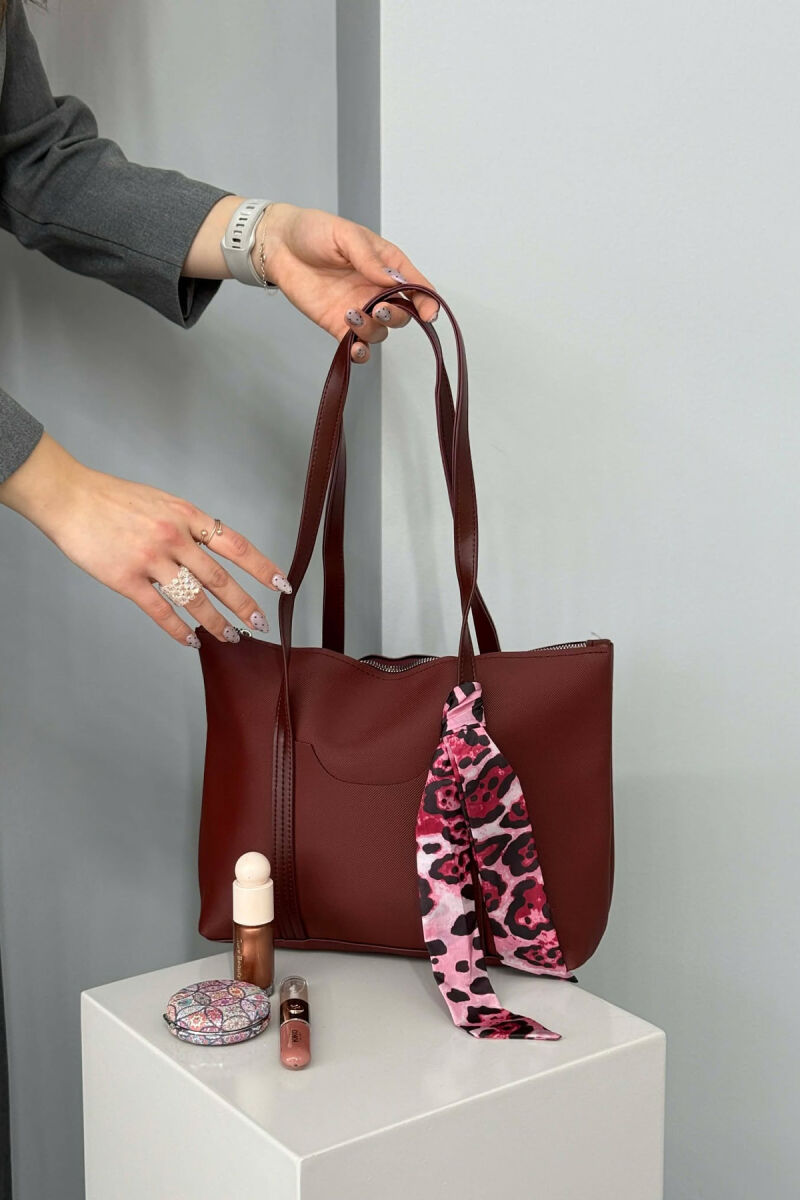 ONE COLOR ZIPPER SCARF DETAIL WOMEN BAG BURGUNDY/VISHNJE - 5