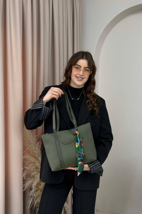 ONE COLOR ZIPPER SCARF DETAIL WOMEN BAG GREEN/JESHILE - 2