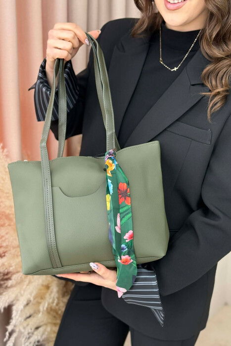 ONE COLOR ZIPPER SCARF DETAIL WOMEN BAG GREEN/JESHILE - 1