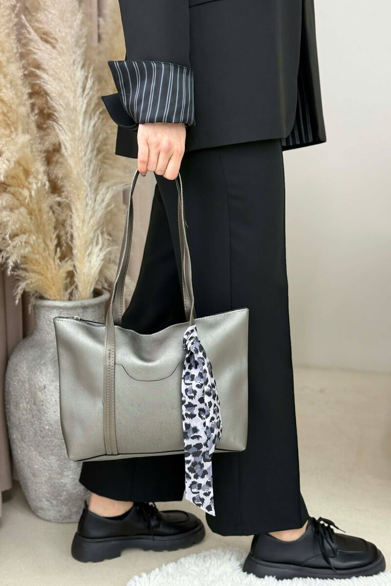 ONE COLOR ZIPPER SCARF DETAIL WOMEN BAG GREY/GRI - 3