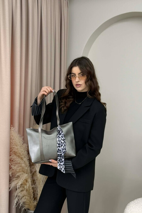 ONE COLOR ZIPPER SCARF DETAIL WOMEN BAG GREY/GRI - 7