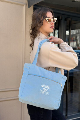 ONE COLOR ZIPPER SIMPLE WOMAN BAG BABY BLUE/BLU BY 