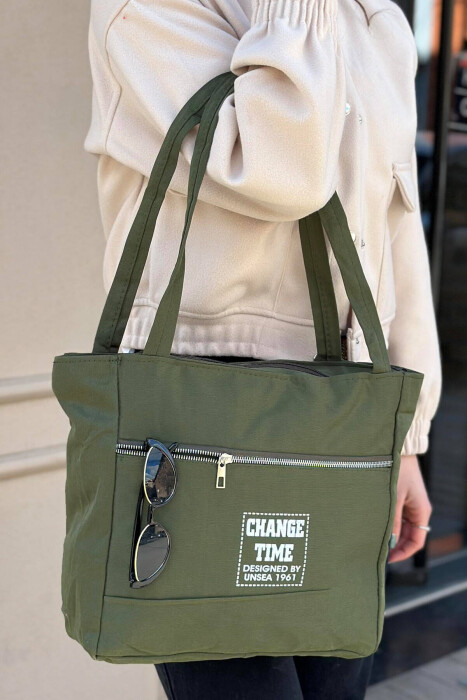 ONE COLOR ZIPPER SIMPLE WOMAN BAG GREEN/JESHILE - 2