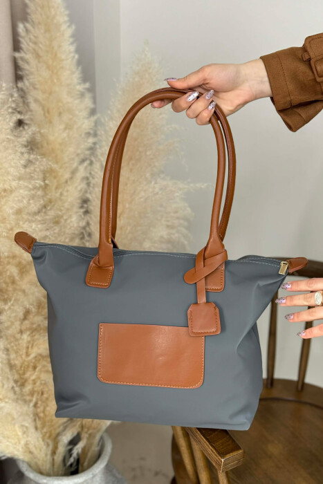 ÇANTE NJE NGJYRESHE ME ZINXHIR PER FEMRA NE NGJYRE GRI ME KAFE - KLAUDIO FASHION