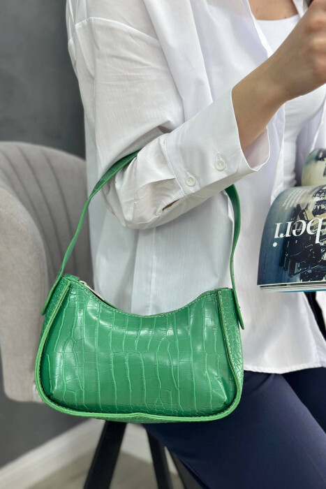 ONE COLOR ZIPPER SMALL WOMAN BAG GREEN/JESHILE 