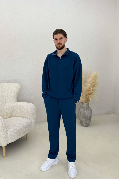 ONE COLOR ZIPPER SWEATSHIRT + SWEATPANTS MEN SET BLUE/BLU - KLAUDIO FASHION