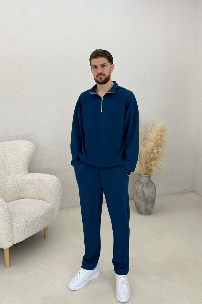 ONE COLOR ZIPPER SWEATSHIRT + SWEATPANTS MEN SET BLUE/BLU - 1