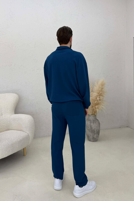 ONE COLOR ZIPPER SWEATSHIRT + SWEATPANTS MEN SET BLUE/BLU - 4