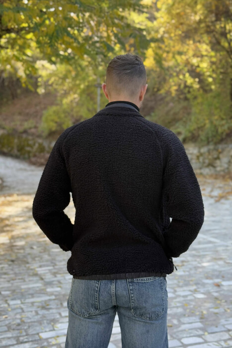 ONE COLOR ZIPPER TEDDY MEN JACKET BLACK/ E ZEZE - 3