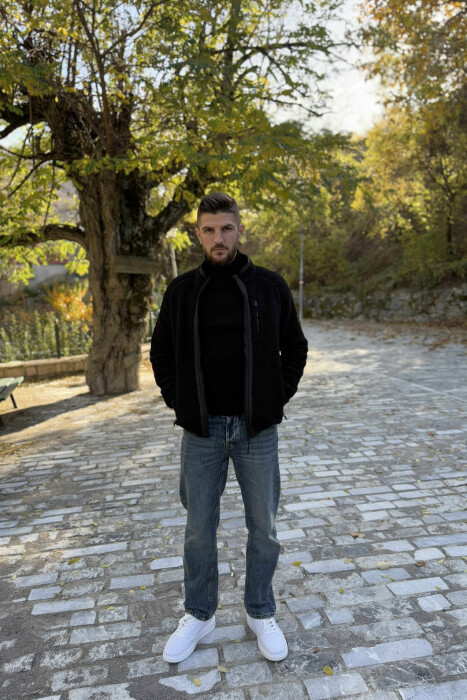 ONE COLOR ZIPPER TEDDY MEN JACKET BLACK/ E ZEZE 